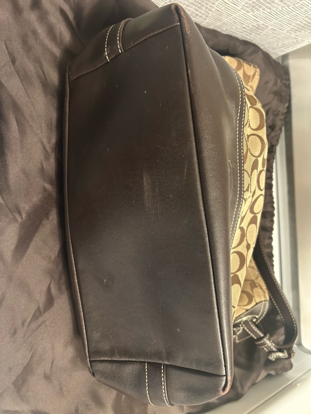 Coach Brown and Tan Signature Canvas Shoulder Bag - Picture 4 of 4